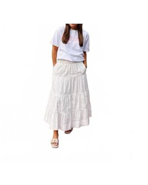 Strut & Bolt Eyelet Embroidered Midi Skirt - White