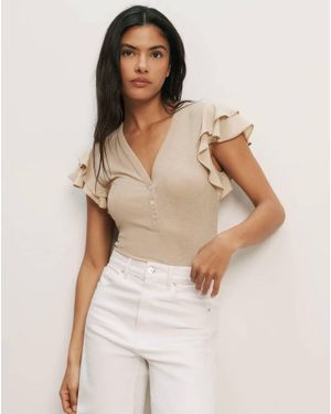 Veronica Beard Aphrodite V-Neck Top - Natural