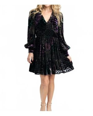 Karlie Geo Velvet Burn-Out Tier Dress - Black