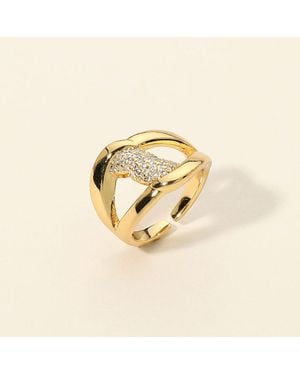 Fashnzfab Cz Pave Openwork Interwoven Statement Ring - Metallic