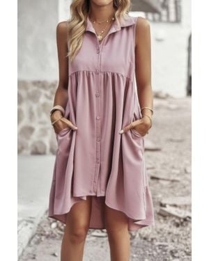 TRUEDAMES Fashnzfab Sleeveless Solid Peplum Shirt Dress - Pink