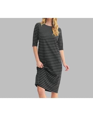 Fun 2 Fun Quarter Sleeve Stripe Knit Dress - Black