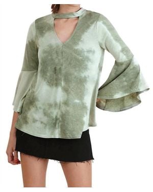 Umgee Tie Dye Bell Sleeve Top - Green