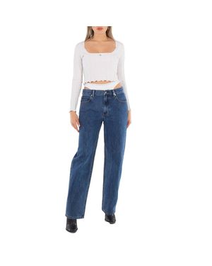 T By Alexander Wang Ladies Soft Logo Pointelle Pullover - Blue