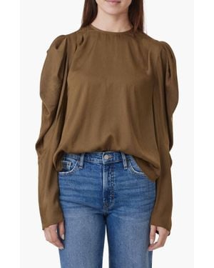 Habitual Puff Shoulder Drape Top - Brown