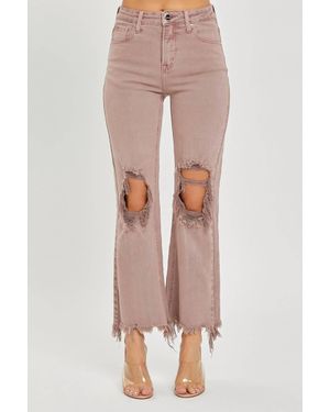 Risen High Rise Knee Distressed Straight Jean - Pink