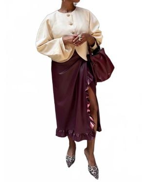 Never Fully Dressed Vegan Leather Ruffle Jaspre Midi Skirt - Red