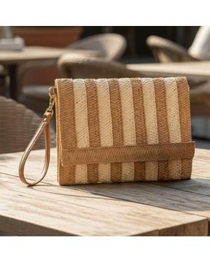 Fashnzfab Striped Woven Foldover Wristlet Clutch Crossbody Bag - Brown