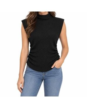 Mac & Me Funnel Neck Side Ruched Top - Black
