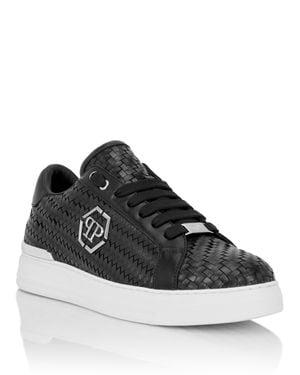 Philipp Plein Weaved Leather Sneakers Hexagon - Black