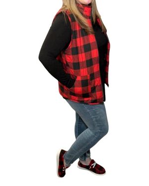 Michelle Mae Buffalo Plaid Full Zip Vest - Red