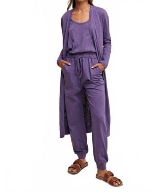 Listicle Jumpsuit And Long Cardigan Set - Purple