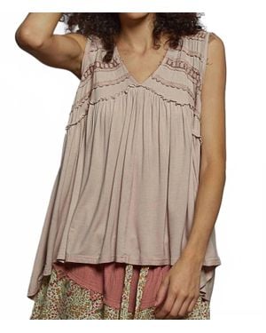 Pol Loose Fit V-Neck Babydoll Casual Knit Top - Brown