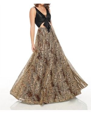 Rachel Allan Mid Cut-Out Metallic Embroidered Prom Gown - Brown