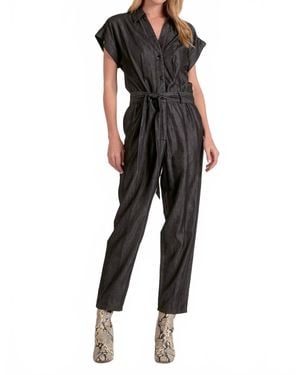 Elan Utility Short Sleeve Belted Jumpsuit - Black