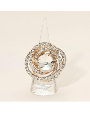 Fashnzfab Round Stone Center Swirl Stretch Statement Ring - Metallic