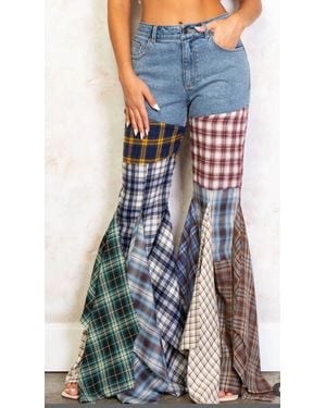 Rehab Plaid Me To My Patchwork Jeans - Blue