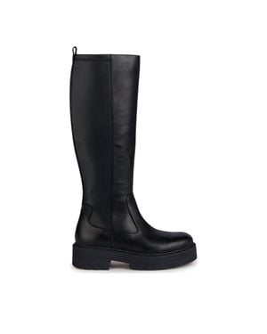 Geox Spherica Ec7 Textured Sole Zipper Leather Boots - Black