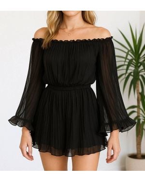 Blue B Pleated Off Shoulder Romper - Black