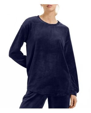 Hanro Long Sleeve Velour Sleep Shirt - Blue