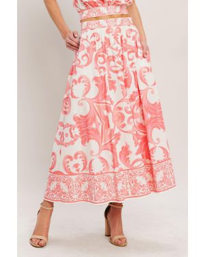 TRUEDAMES Amalfi Sunset Woven Midi Full Skirt - Pink
