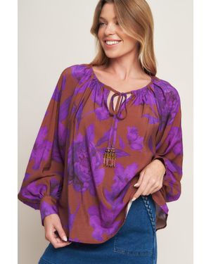 TRUEDAMES Dream Woven Peasant Top - Purple