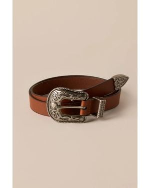 Lucky Brand Rope Engraved Western Buckle Leather Belt - Brown