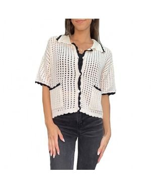 Lalavon Crocheted Scallop Trim Cardigan Top - Gray