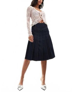 Urban Revivo Denim Pleated Skirt - Blue