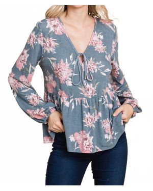 Emerald Collection Floral Babydoll Top - Blue