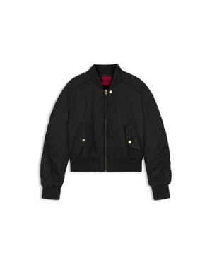 HUGO Ruched-Detail Bomber Jacket With Water-Repellent Finish - Black