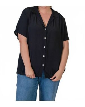 Karen Kane Button Down Short Sleeve Camp Shirt - Black