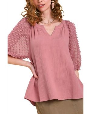 Umgee Puff Sleeve Blouse - Pink