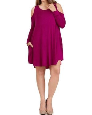 Umgee Cold Shoulder T-Shirt Dress - Purple