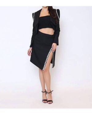 Gracia Jewel Embellished Slit Skirt Set - Black