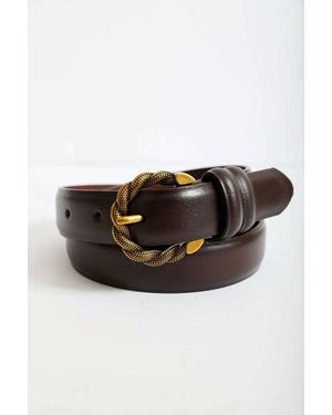 Leto Two Tone Twisted Buckle Leather Belt - Brown