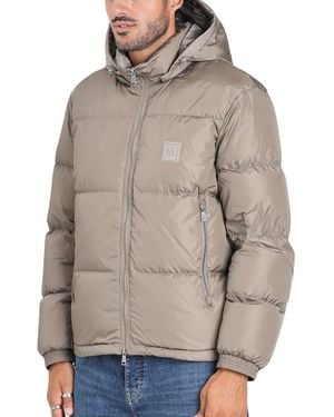 ARMANI EXCHANGE Taupe Quilted Removable Hood Polyamide Down Jacket - Gray