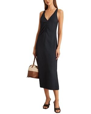 Reiss Pari Ruched Linen-Blend Dress - Black