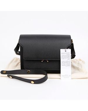 Marni Trunk Medium Saffiano Leather Shoulder Bag - Black