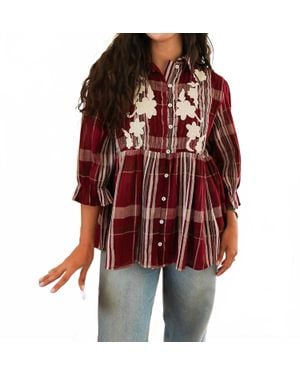 Layerz Clothing Faye Peplum Button Up Top - Red