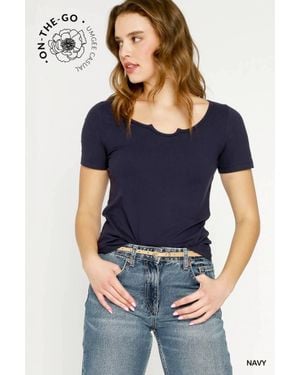 Umgee Scallop Trim Fitted Tee - Blue