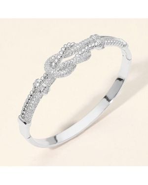 Fashnzfab Cz Pave Infinity Knot Accent Hinged Bangle Bracelet - White