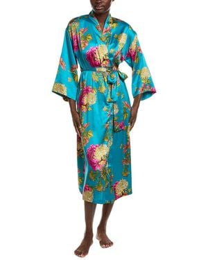 Natori Crysanthe Printed Satin Robe - Blue