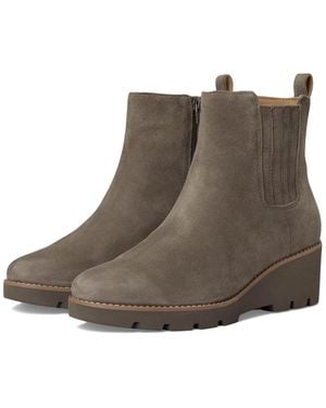 Vionic Aria Boots Wostone Suede Side Zip Wedge Heel Bootie Gal529 - Brown