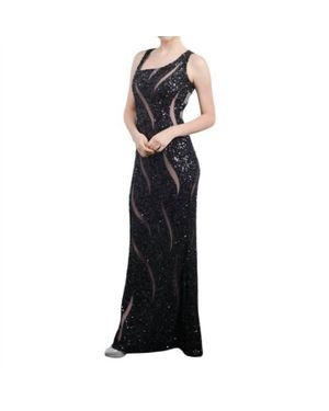 Zasa Chic Sequined Illusion Panel Gown - Black