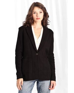 Minnie Rose Cotton Blend Fitted Blazer - Black