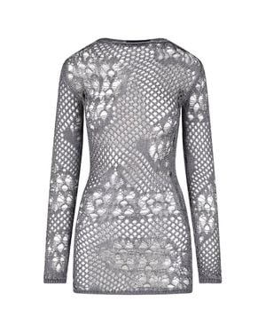 Dondup 70% Cotton Dress With Metal Detail - Gray