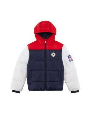 Converse Varsity Puffer Jacket Boys Colorblock Full Zip Hooded Gbo294 - Blue