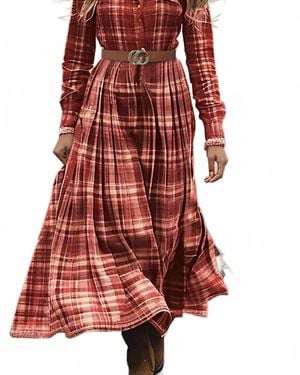 Ninexis Country Cutie V-Neck Long Sleeve Dress - Red