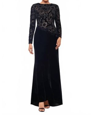 Betsy & Adam Floor Length Sequin And Velvet Long Sleeve Dress - Black